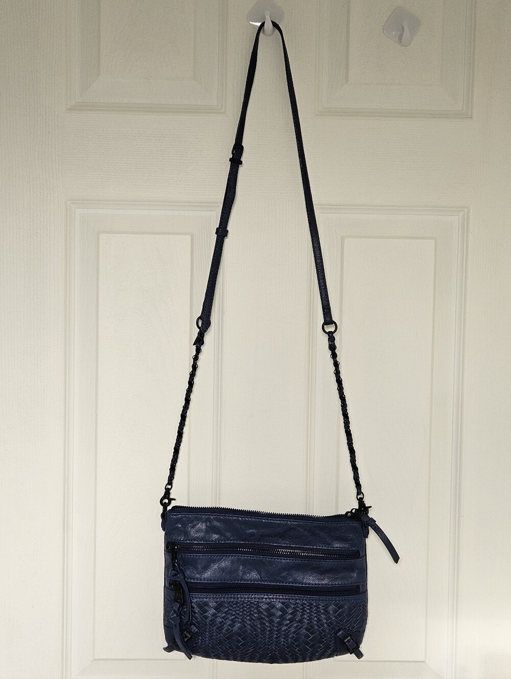 Elliott Lucca Blue Woven Leather Crossbody - Picture 2 of 5